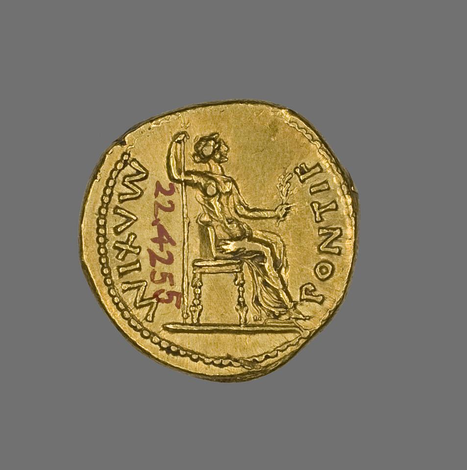 Tiberius, Gold aureus, collection photograph AIC-4432, reverse