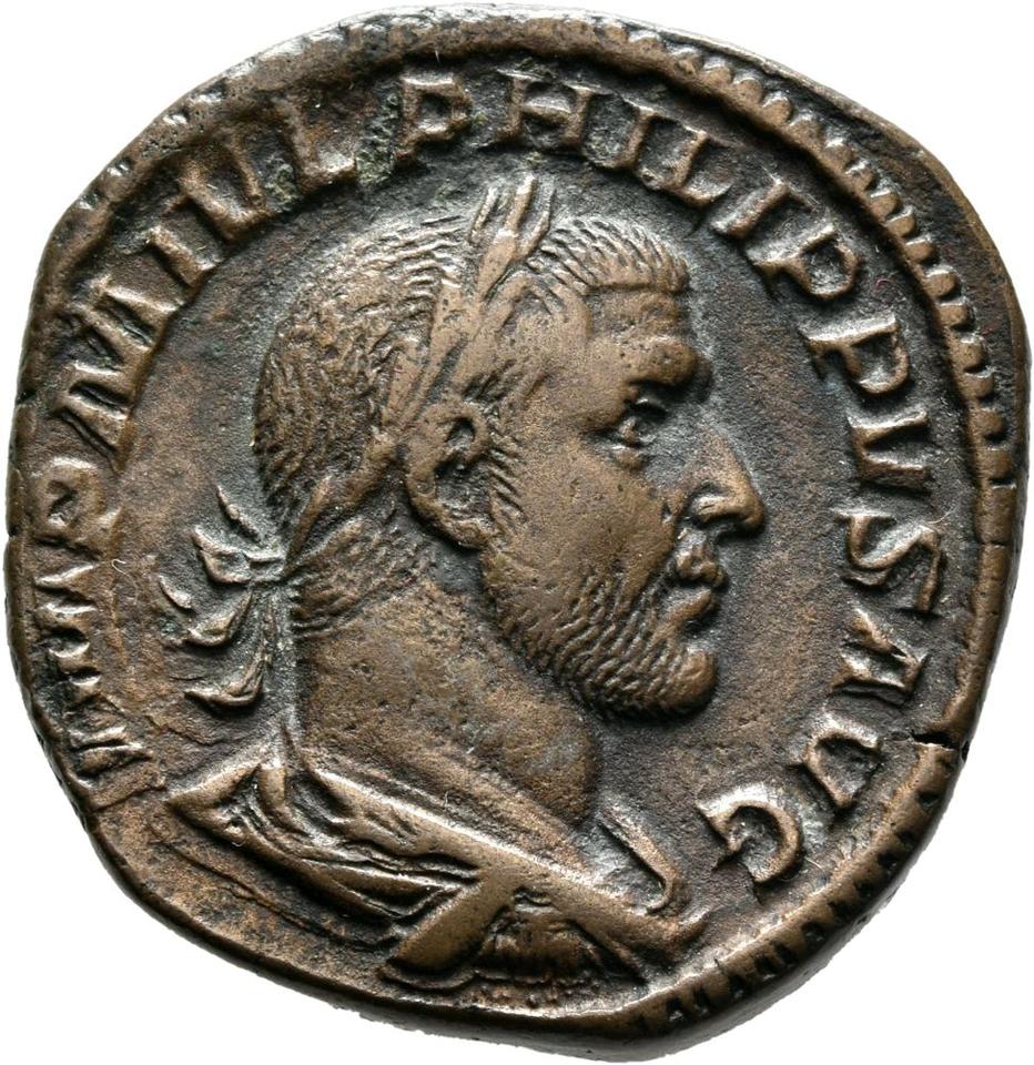 Philip the Arab, copper-alloy sestertius, collection photograph Mainz-ID707, obverse