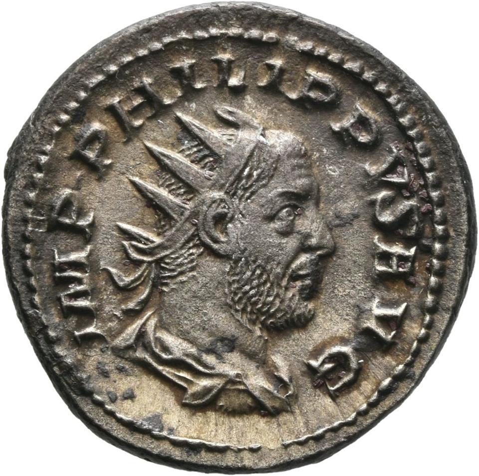 Philip the Arab, silver antoninianus, collection photograph Mainz-ID702, obverse