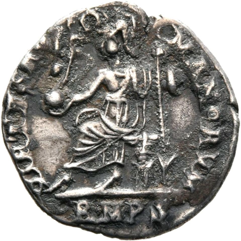 Honorius, silver siliqua, collection photograph Mainz-ID7, reverse