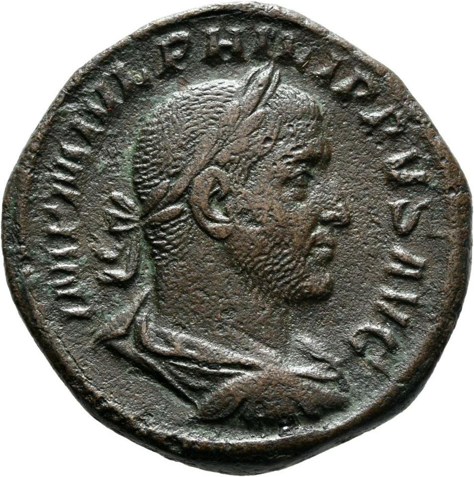 Philip the Arab, copper-alloy sestertius, collection photograph Mainz-ID708, obverse
