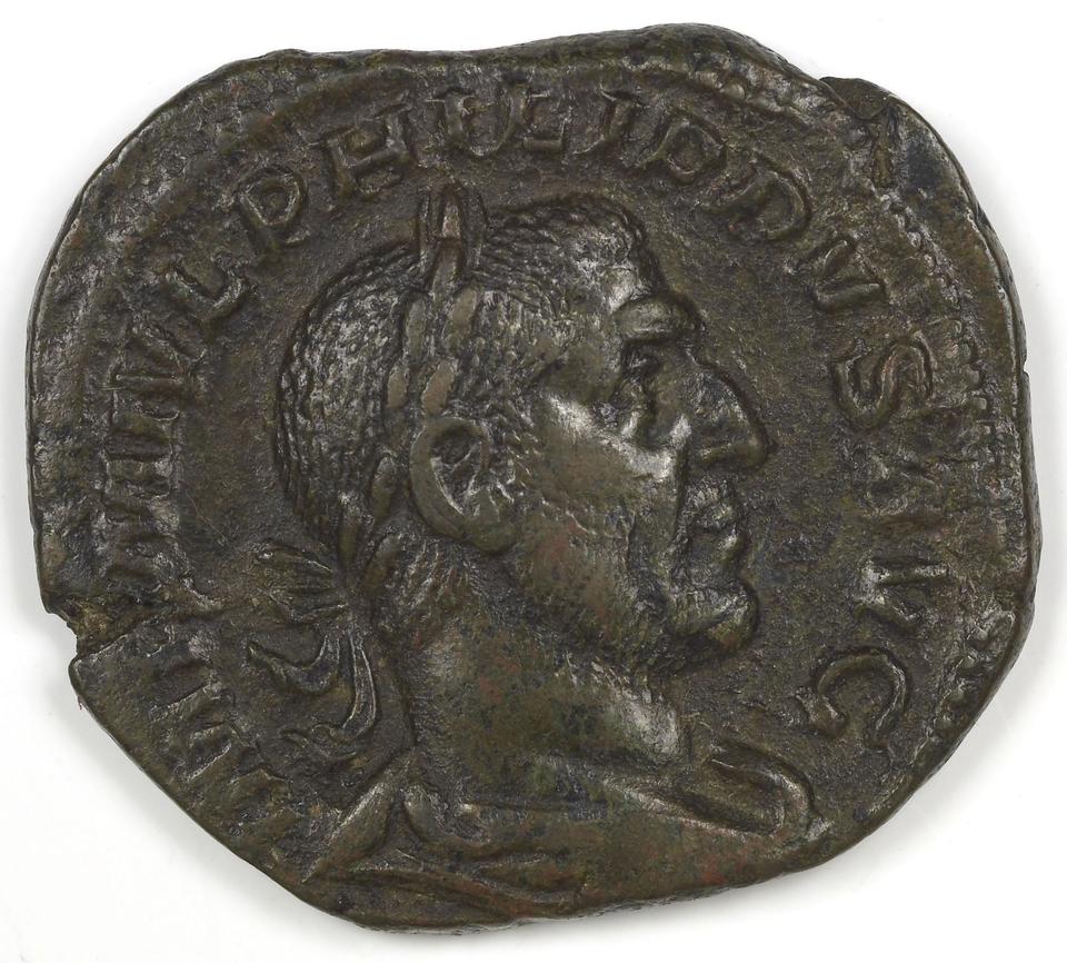 Philip the Arab, copper-alloy sestertius, collection photograph IATH-1994.10.11, obverse
