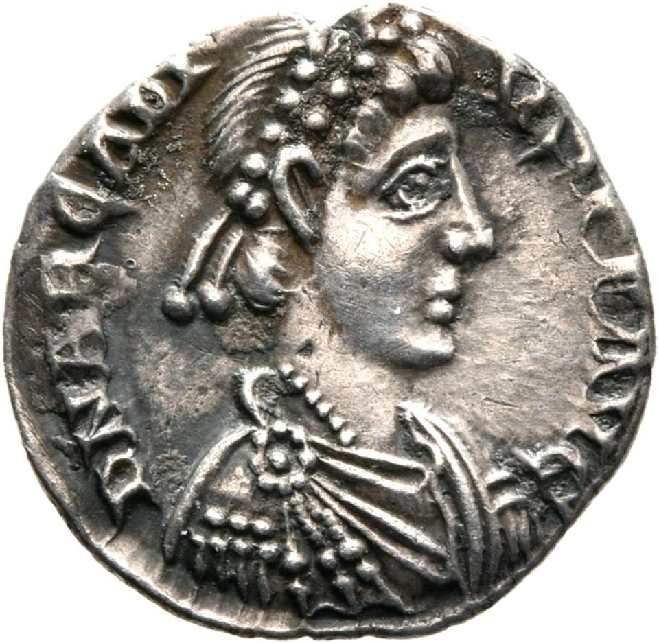 Honorius, silver siliqua, collection photograph Mainz-ID7, obverse