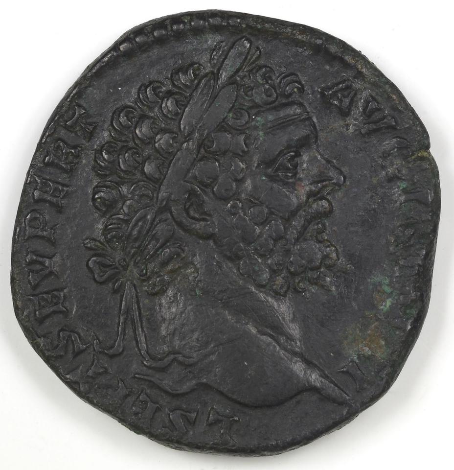 Septimius Severus, copper-alloy sestertius, collection photograph IATH-1994.10.8, obverse