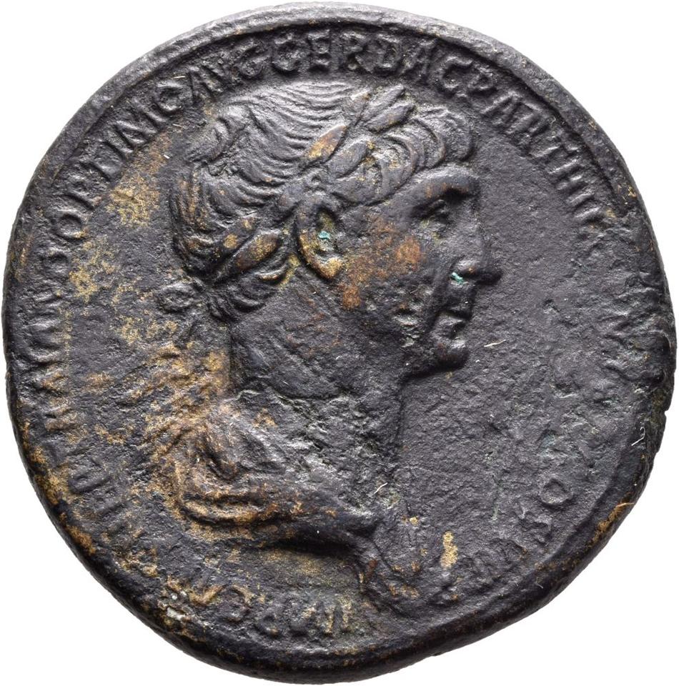 Trajan, Bronze sestertius, collection photograph Mainz-ID208, obverse