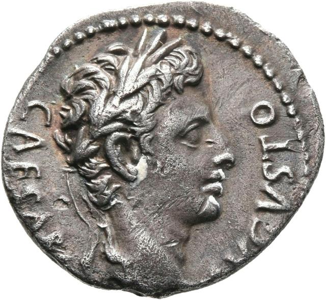 Augustus Silver Denarius, RIC I (second edition) Augustus 105A, obverse