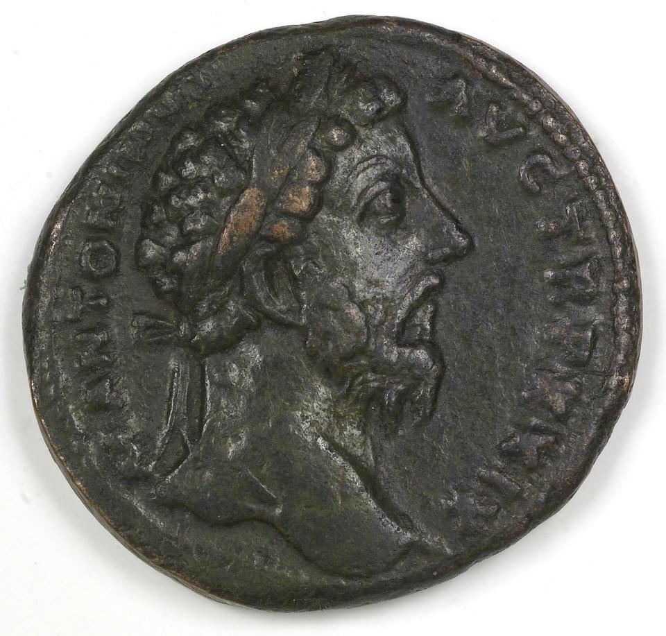 Marcus Aurelius, Bronze as, collection photograph IATH-1989.19.13, obverse