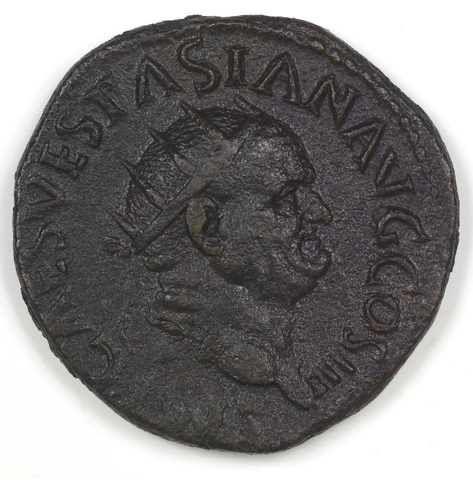 Vespasian, copper-alloy dupondius, collection photograph IATH-1994.10.3, obverse