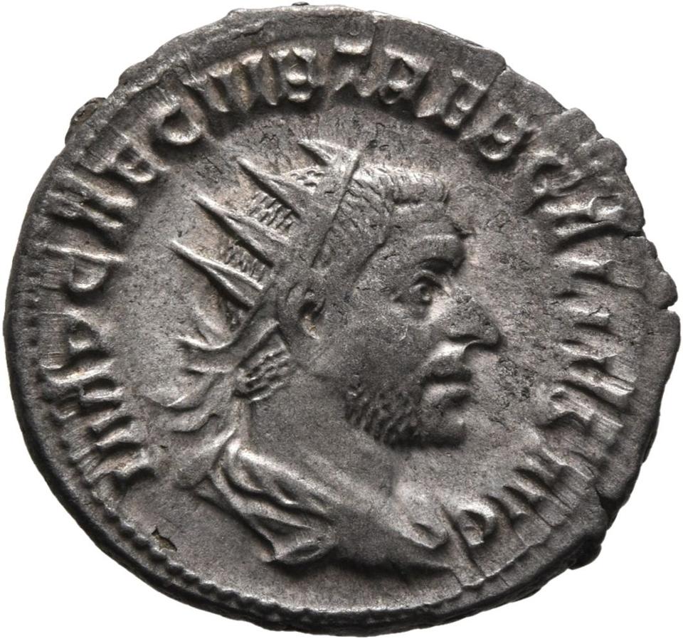 Trebonianus Gallus, silver antoninianus, collection photograph Mainz-ID740, obverse