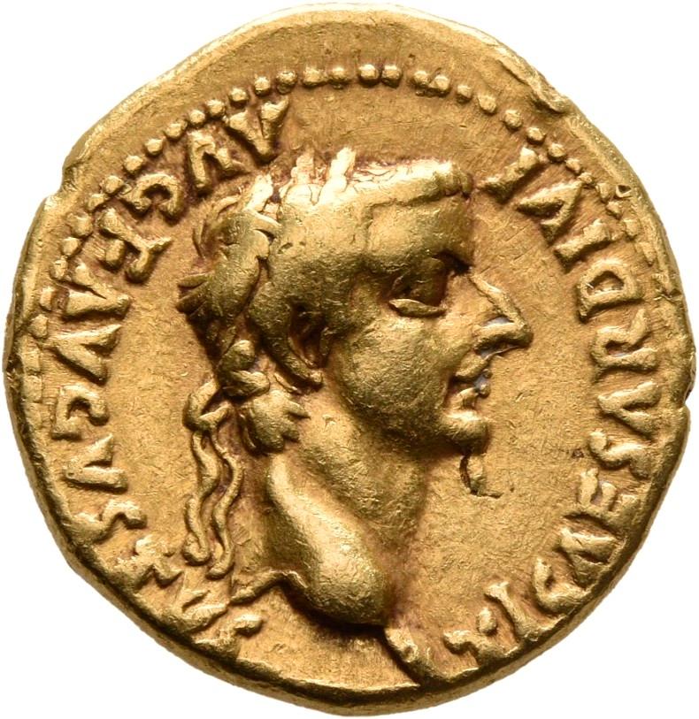 Tiberius, Gold aureus, collection photograph Mainz-ID471, obverse