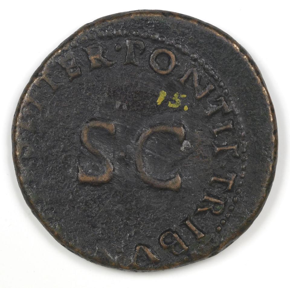 Tiberius, copper-alloy as, collection photograph IATH-1994.10.1, reverse