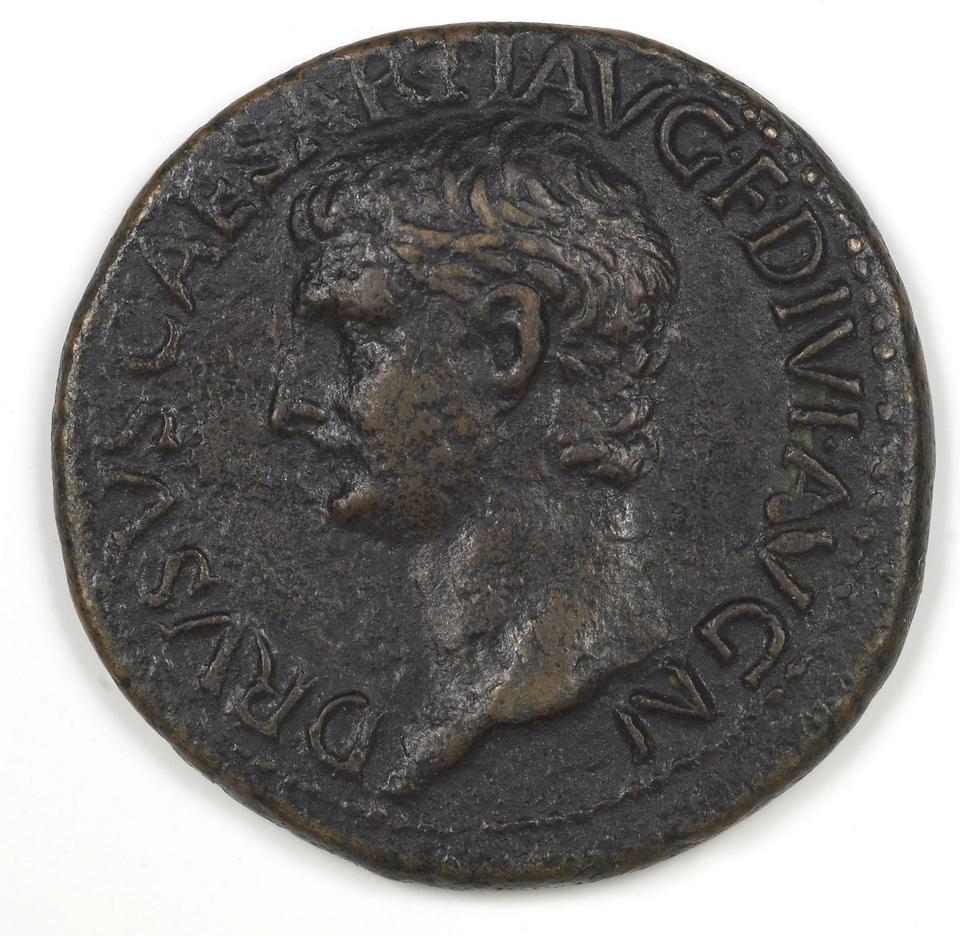 Tiberius, copper-alloy as, collection photograph IATH-1994.10.1, obverse