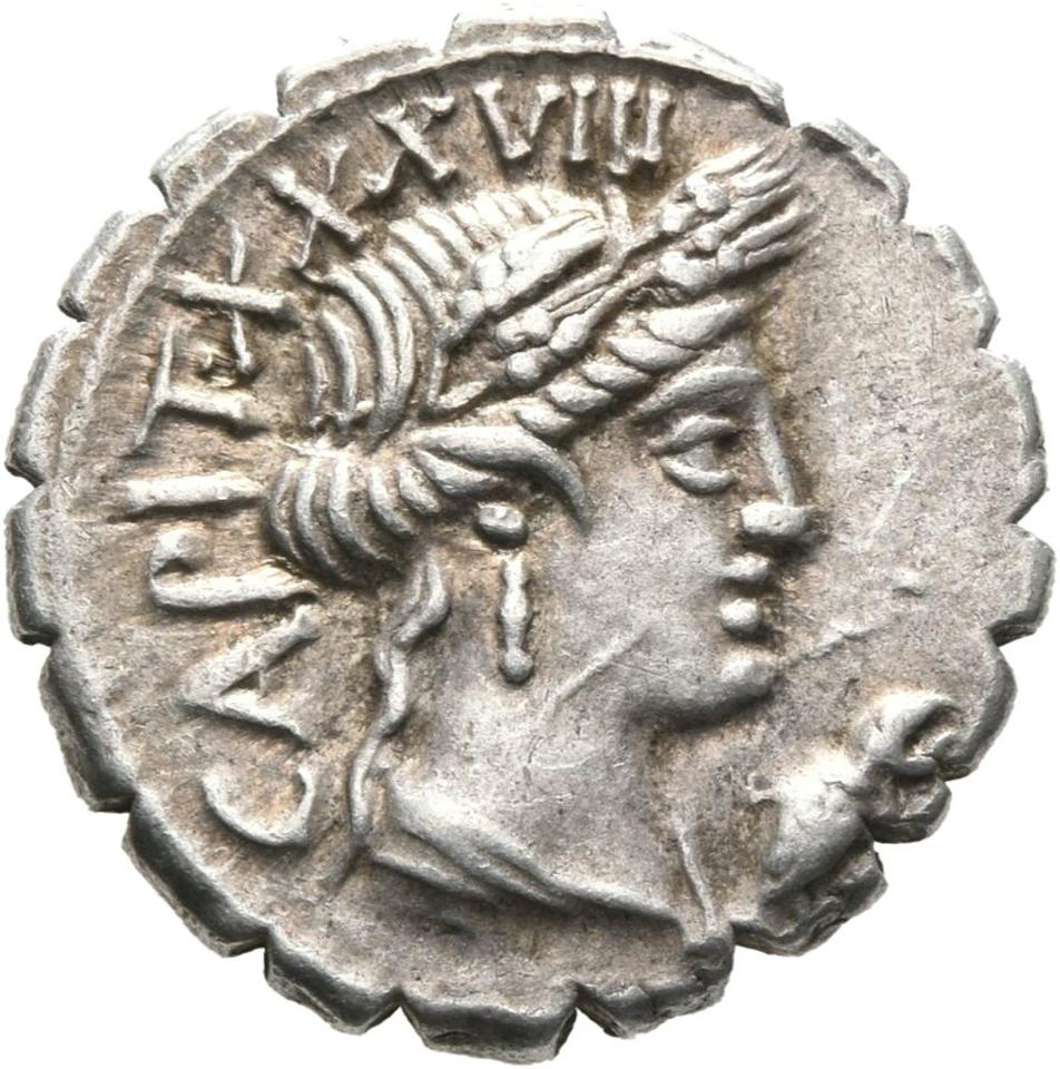 Roman Republic, silver denarius serratus, collection photograph Mainz-ID328, obverse