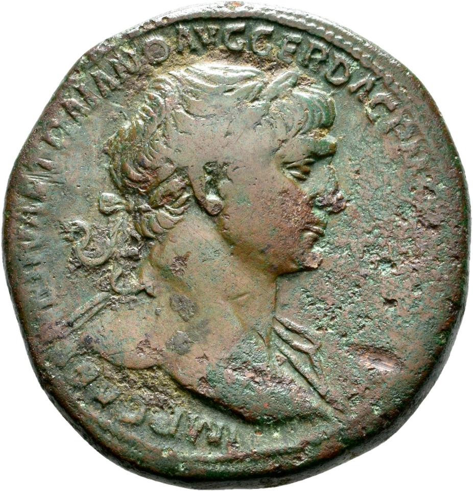 Trajan, copper-alloy sestertius, collection photograph Rostock-ID358, obverse