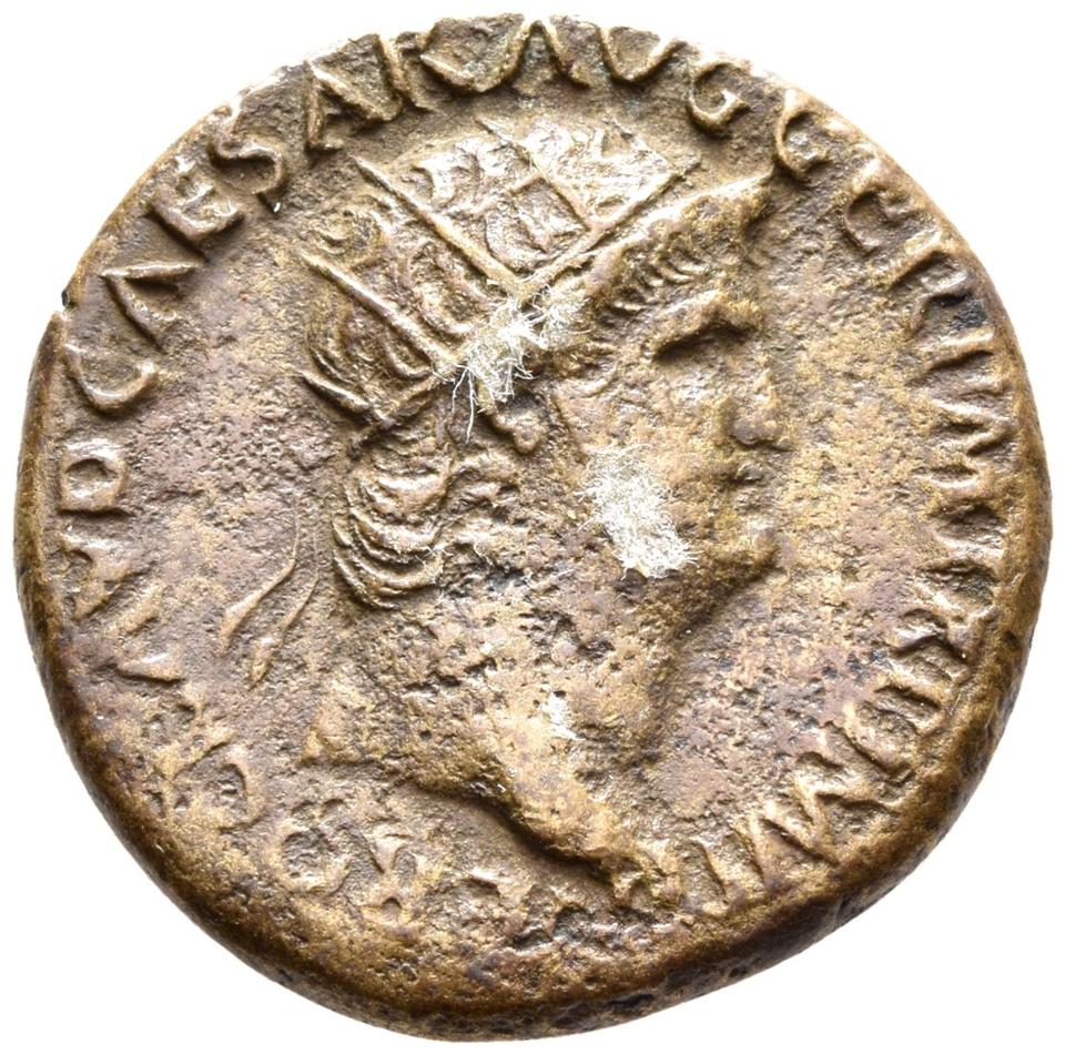 Nero, copper-alloy dupondius, collection photograph Rostock-ID55, obverse