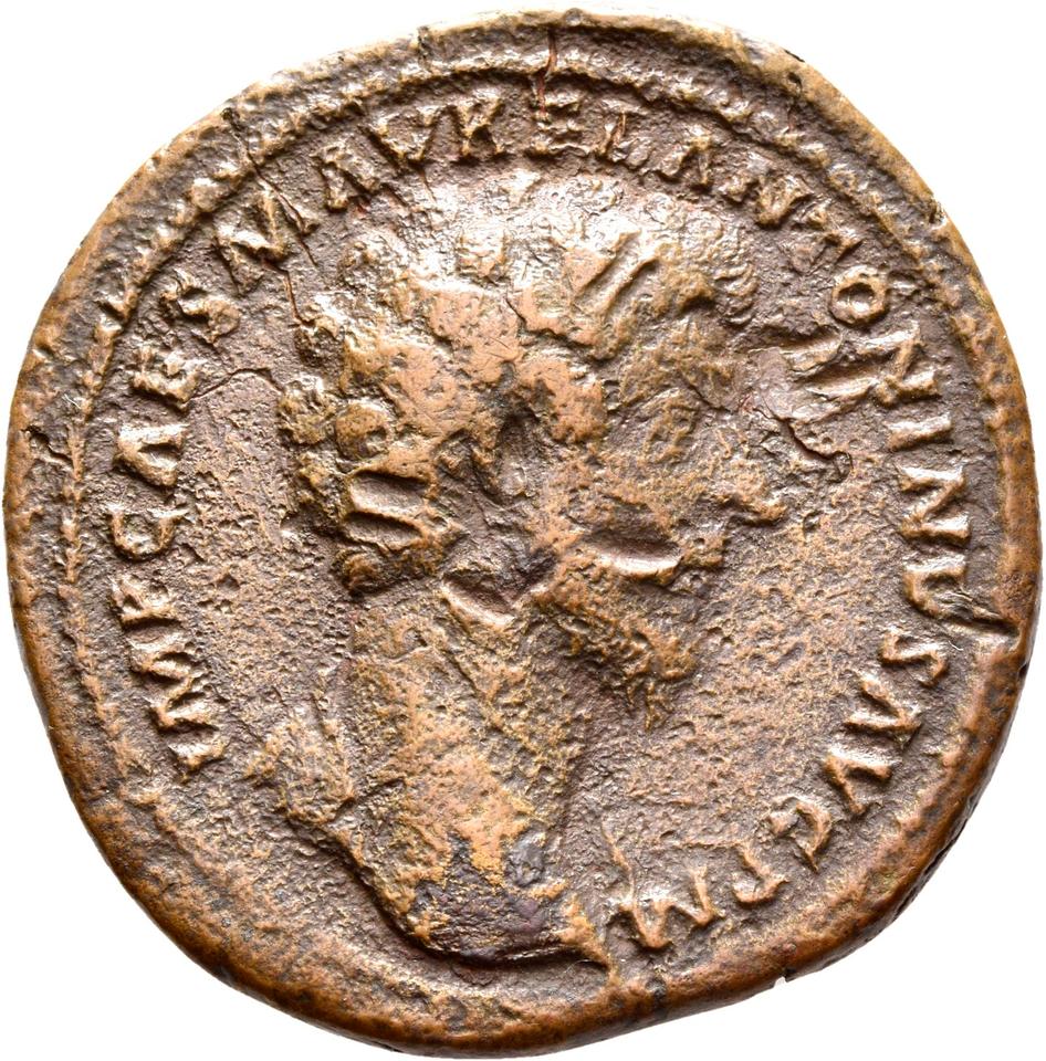 Marcus Aurelius, copper-alloy sestertius, collection photograph Rostock-ID265, obverse