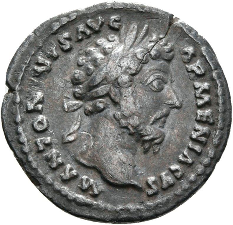 Marcus Aurelius, silver denarius, collection photograph Rostock-ID185, obverse