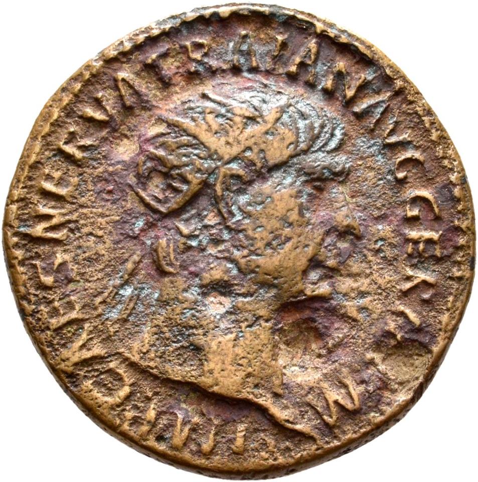 Trajan, copper-alloy dupondius, collection photograph Rostock-ID345, obverse