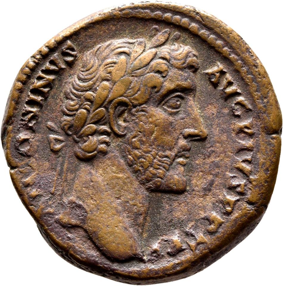 Antoninus Pius, copper-alloy sestertius, collection photograph Rostock-ID243, obverse