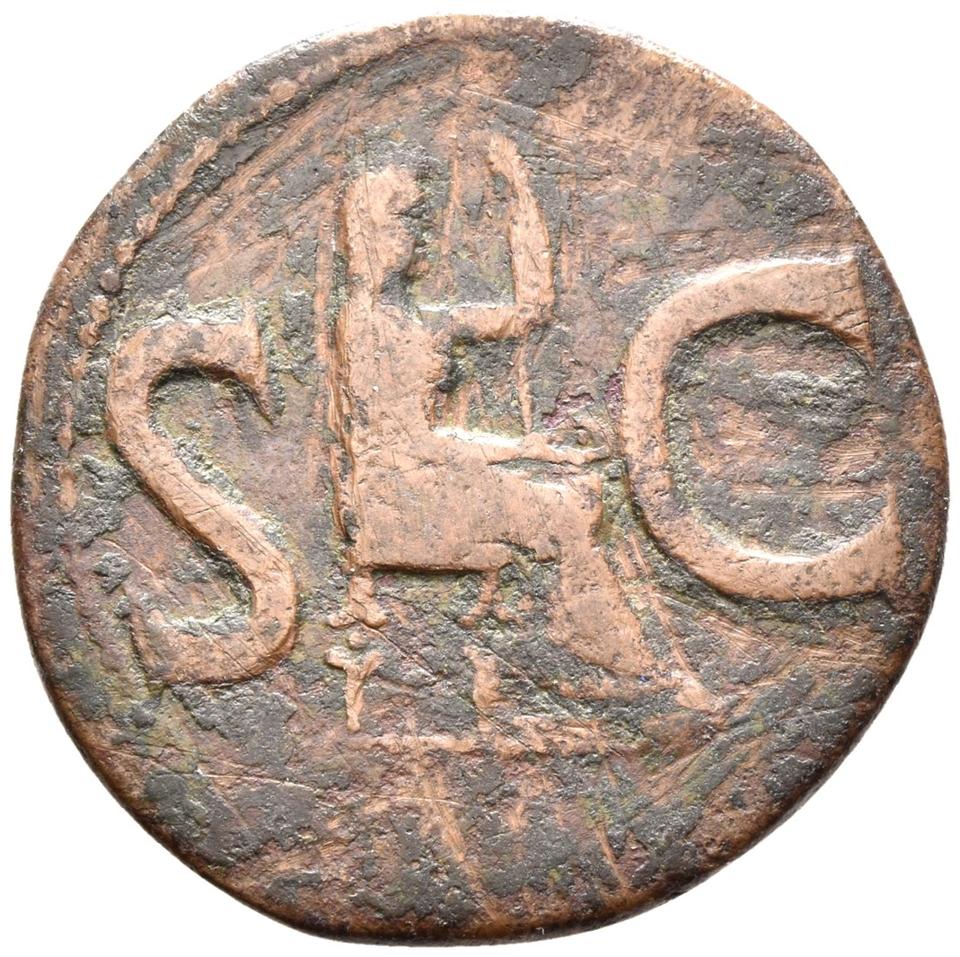 Tiberius, copper-alloy as, collection photograph Rostock-ID36, reverse