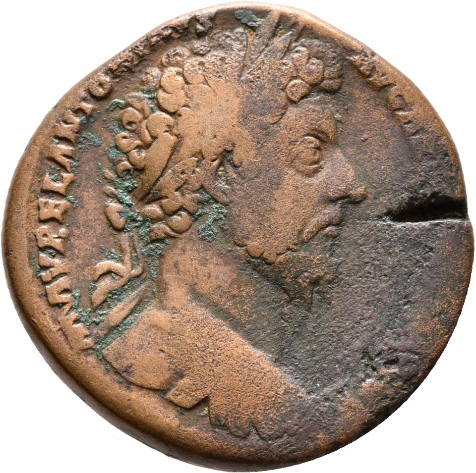 Marcus Aurelius, copper-alloy sestertius, collection photograph Rostock-ID270, obverse