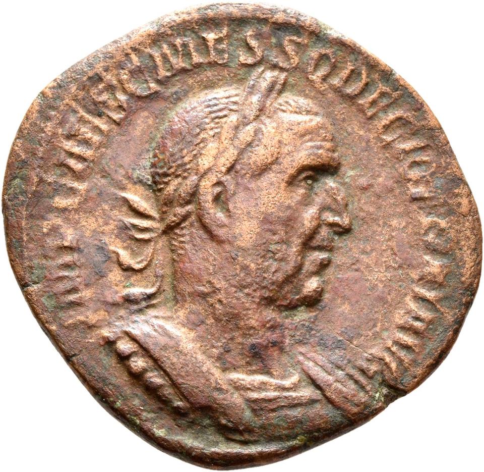 Trajan Decius, copper-alloy sestertius, collection photograph Rostock-ID1163, obverse