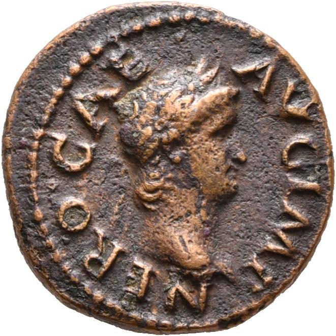 Nero, copper-alloy semis, collection photograph Rostock-ID740, obverse
