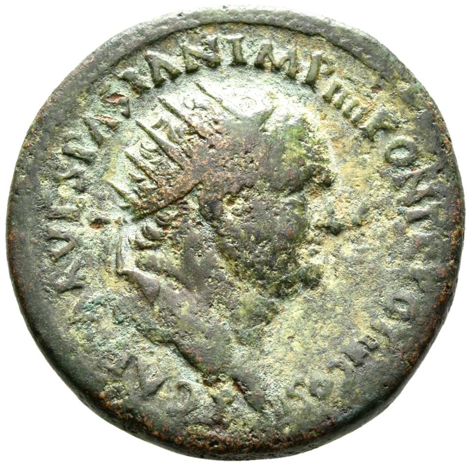 Vespasian, copper-alloy dupondius, collection photograph Rostock-ID80, obverse
