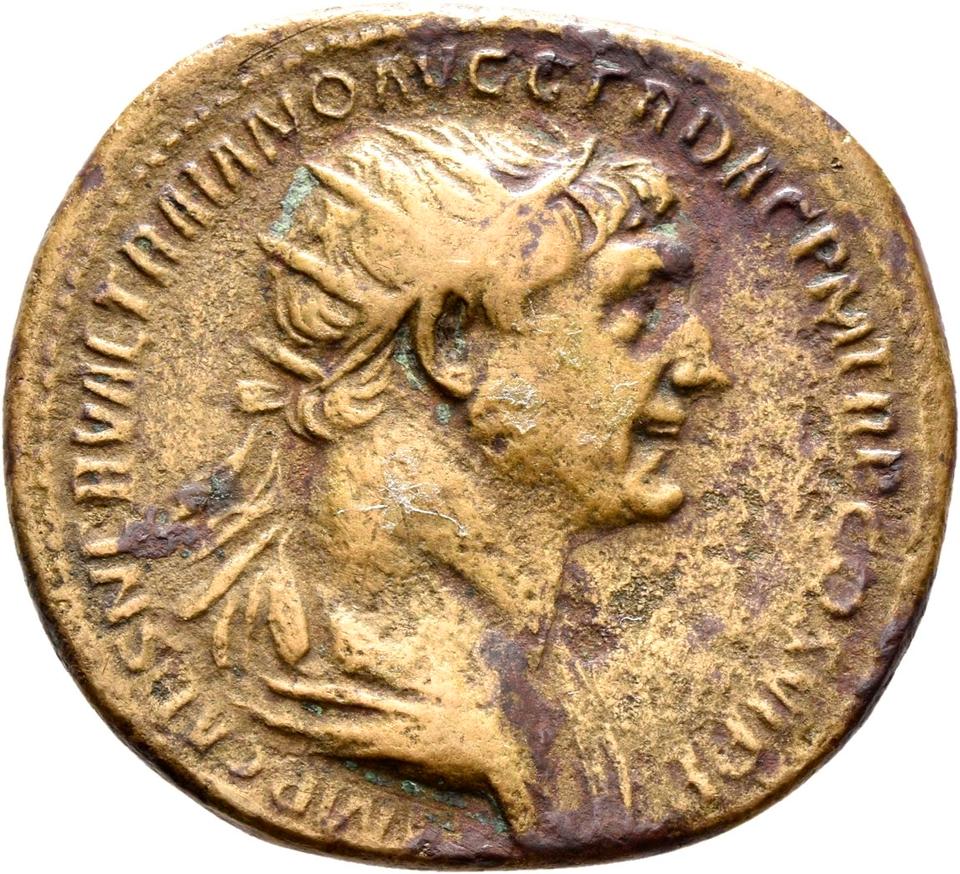 Trajan, copper-alloy dupondius, collection photograph Rostock-ID132, obverse