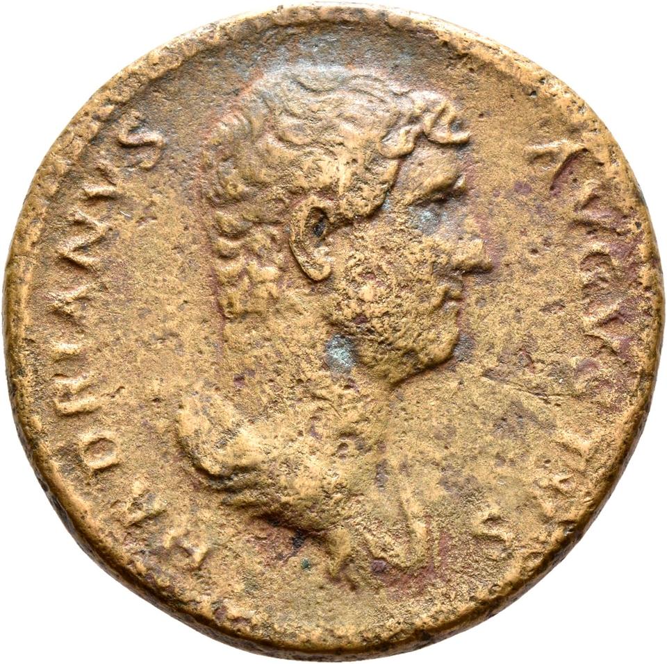 Hadrian, copper-alloy sestertius, collection photograph Rostock-ID233, obverse