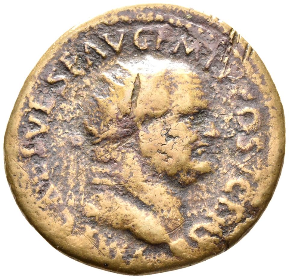 Vespasian, copper-alloy dupondius, collection photograph Rostock-ID77, obverse