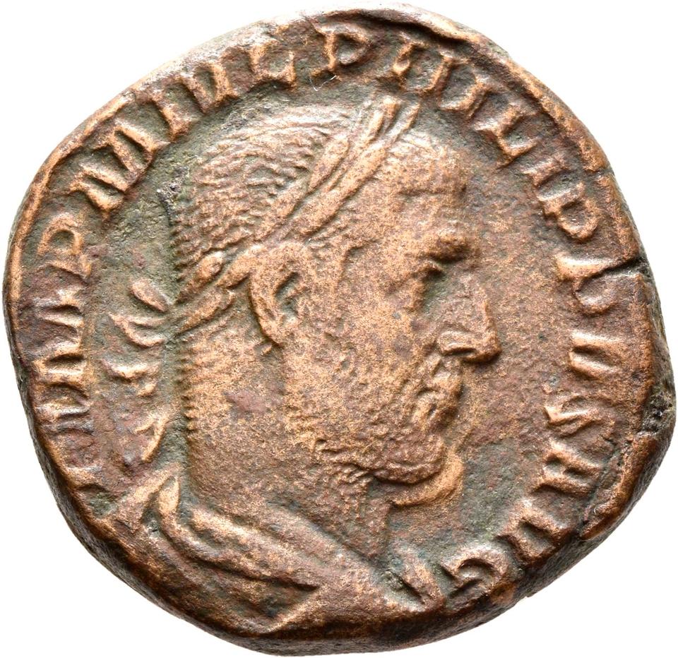 Philip the Arab, copper-alloy sestertius, collection photograph Rostock-ID1161, obverse
