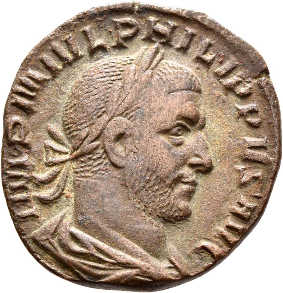 Philip the Arab, copper-alloy sestertius, collection photograph Rostock-ID1005, obverse