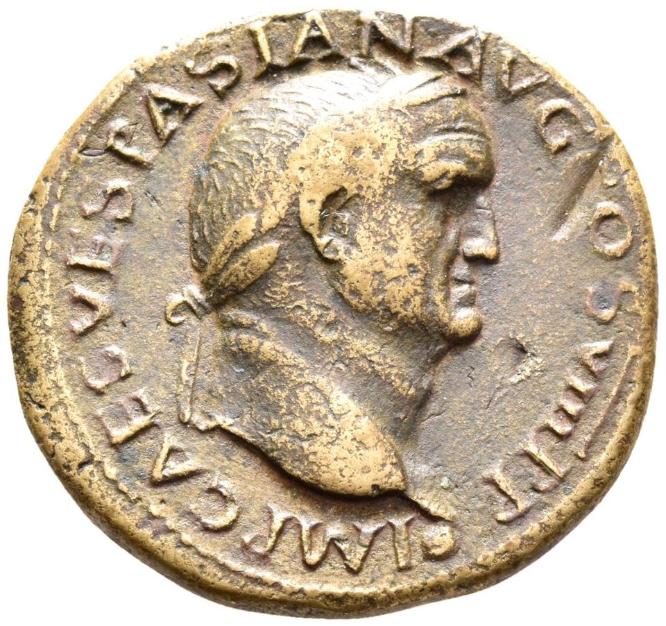 Vespasian, copper-alloy dupondius, collection photograph Rostock-ID82, obverse
