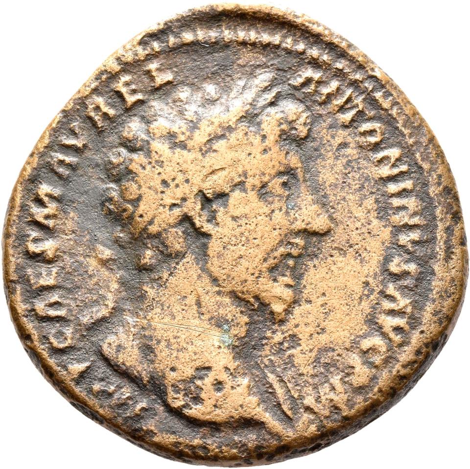 Marcus Aurelius, copper-alloy sestertius, collection photograph Rostock-ID266, obverse