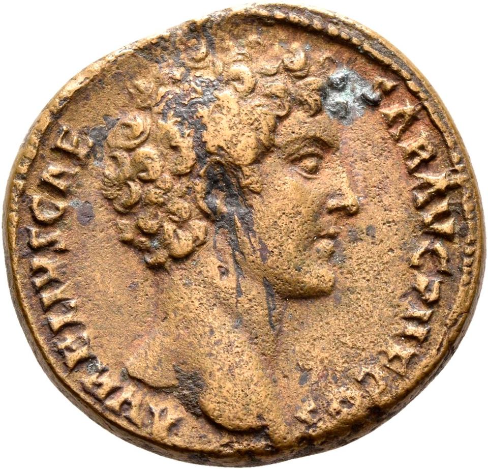 Antoninus Pius, copper-alloy dupondius, collection photograph Rostock-ID257, obverse
