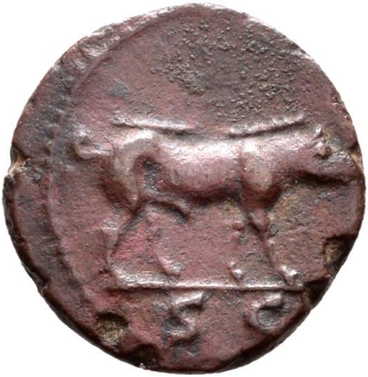 Trajan, copper-alloy quadrans, collection photograph Rostock-ID367, reverse