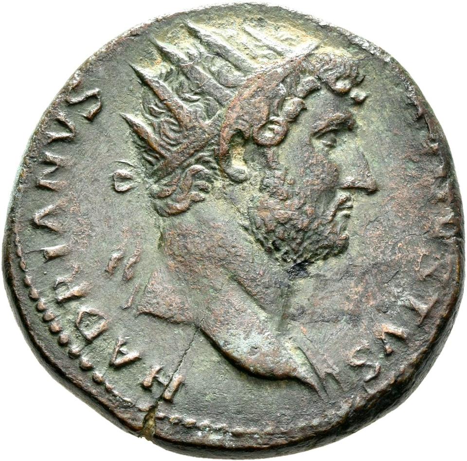 Hadrian, copper-alloy dupondius, collection photograph Rostock-ID158, obverse