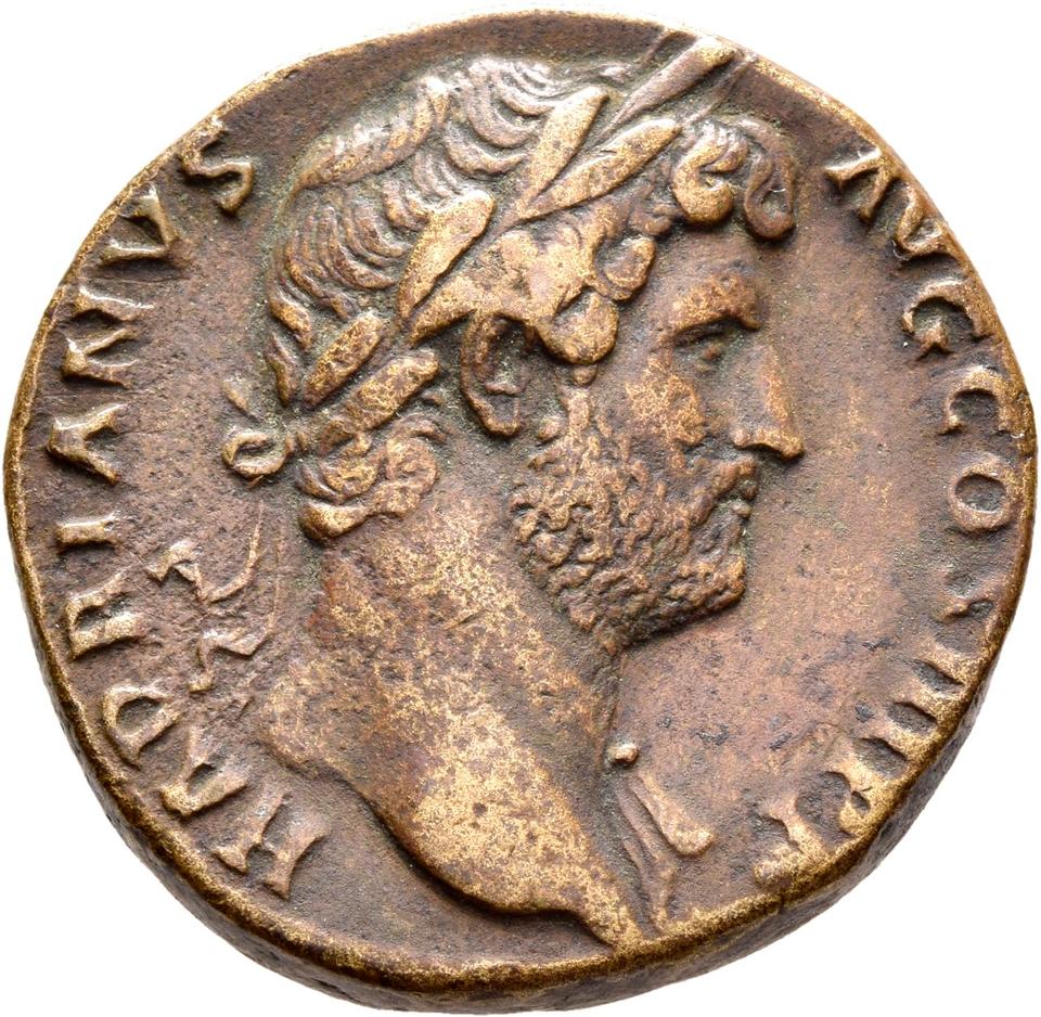 Hadrian, copper-alloy sestertius, collection photograph Rostock-ID163, obverse