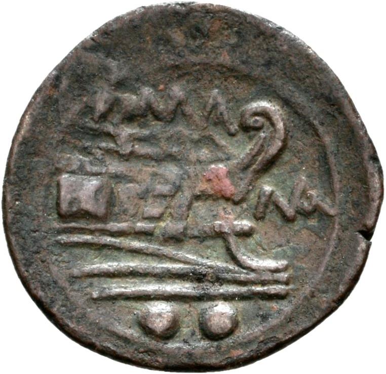 Roman Republic, copper-alloy sextans, collection photograph Rostock-ID319, reverse
