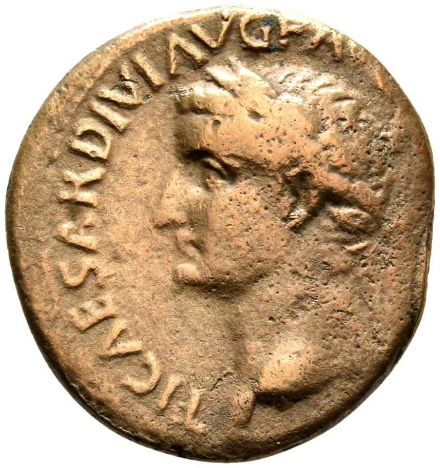 Tiberius, copper-alloy dupondius, collection photograph Rostock-ID33, obverse