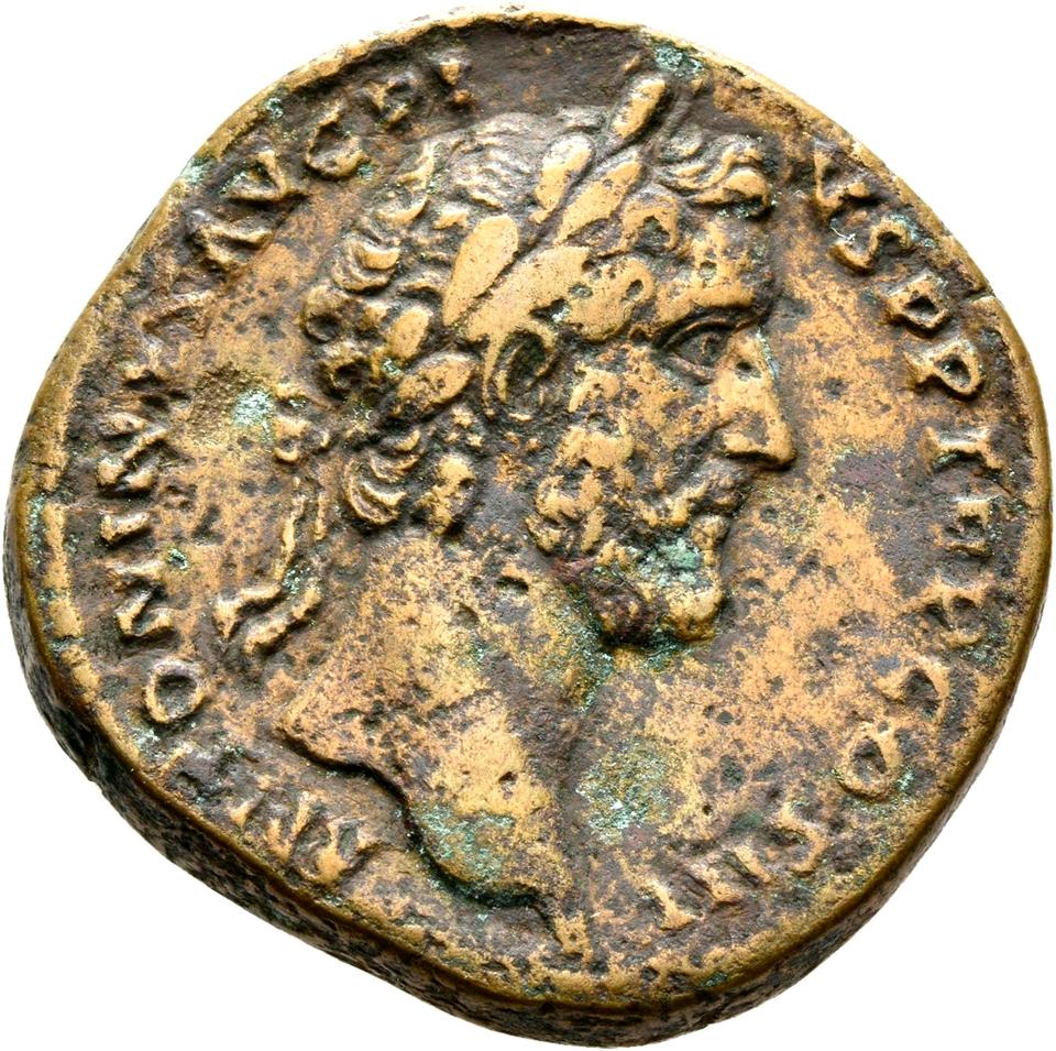Antoninus Pius, copper-alloy sestertius, collection photograph Rostock-ID229, obverse