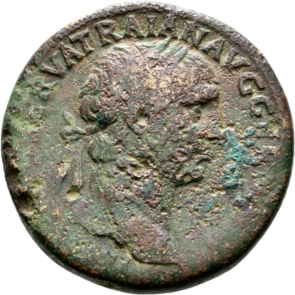 Trajan, copper-alloy sestertius, collection photograph Rostock-ID341, obverse
