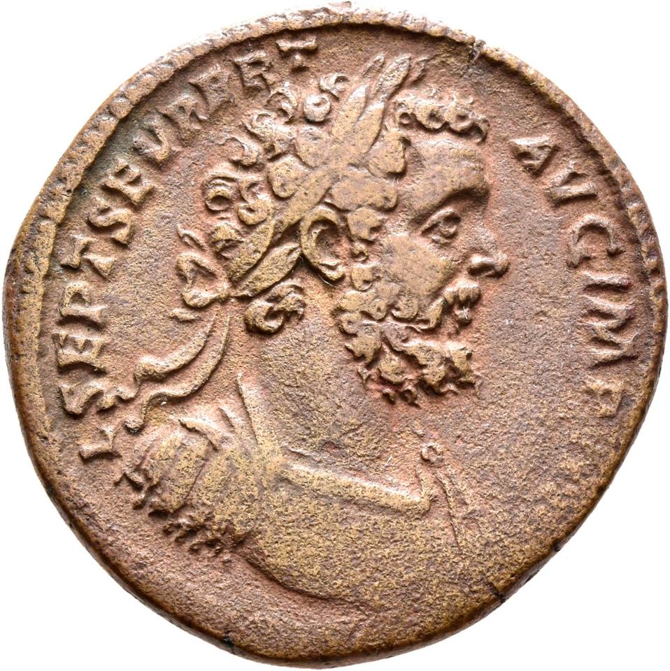 Septimius Severus, copper-alloy sestertius, collection photograph Rostock-ID218, obverse