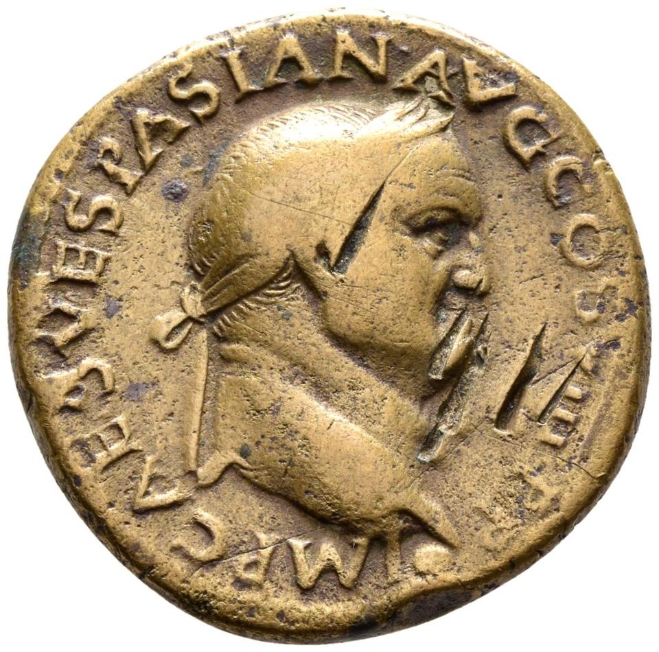 Vespasian, copper-alloy dupondius, collection photograph Rostock-ID83, obverse