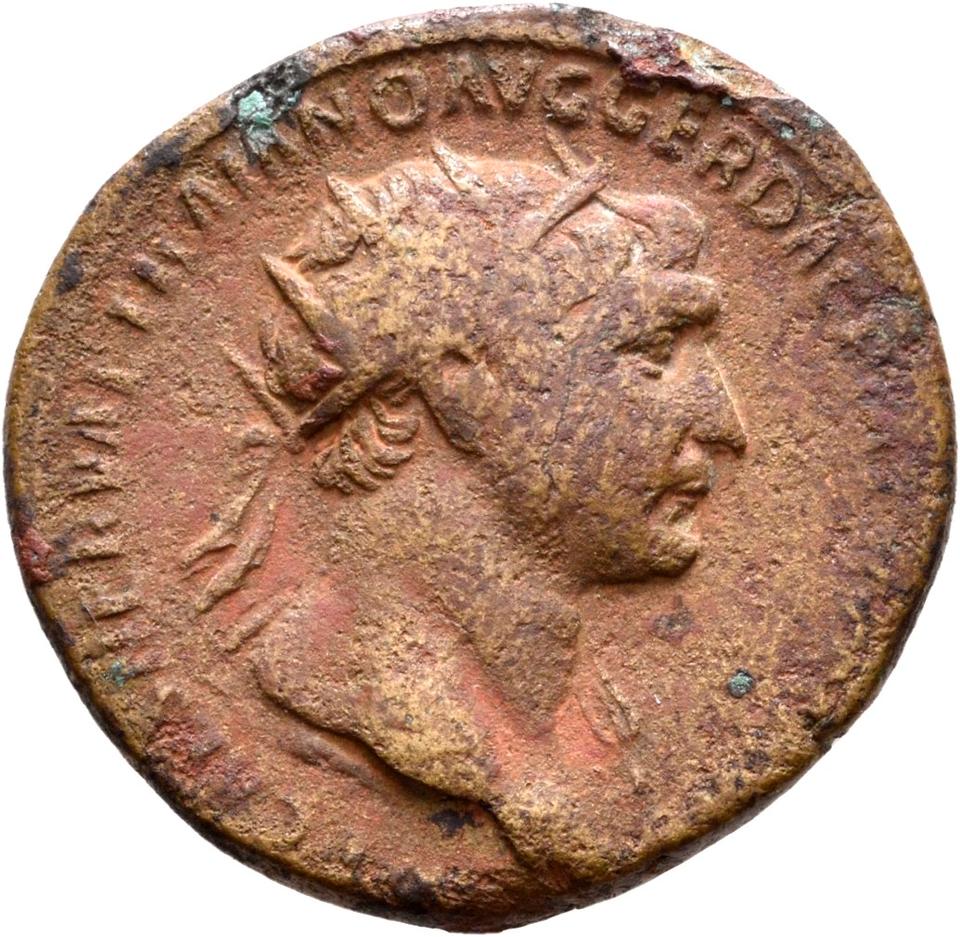 Trajan, copper-alloy dupondius, collection photograph Rostock-ID353, obverse
