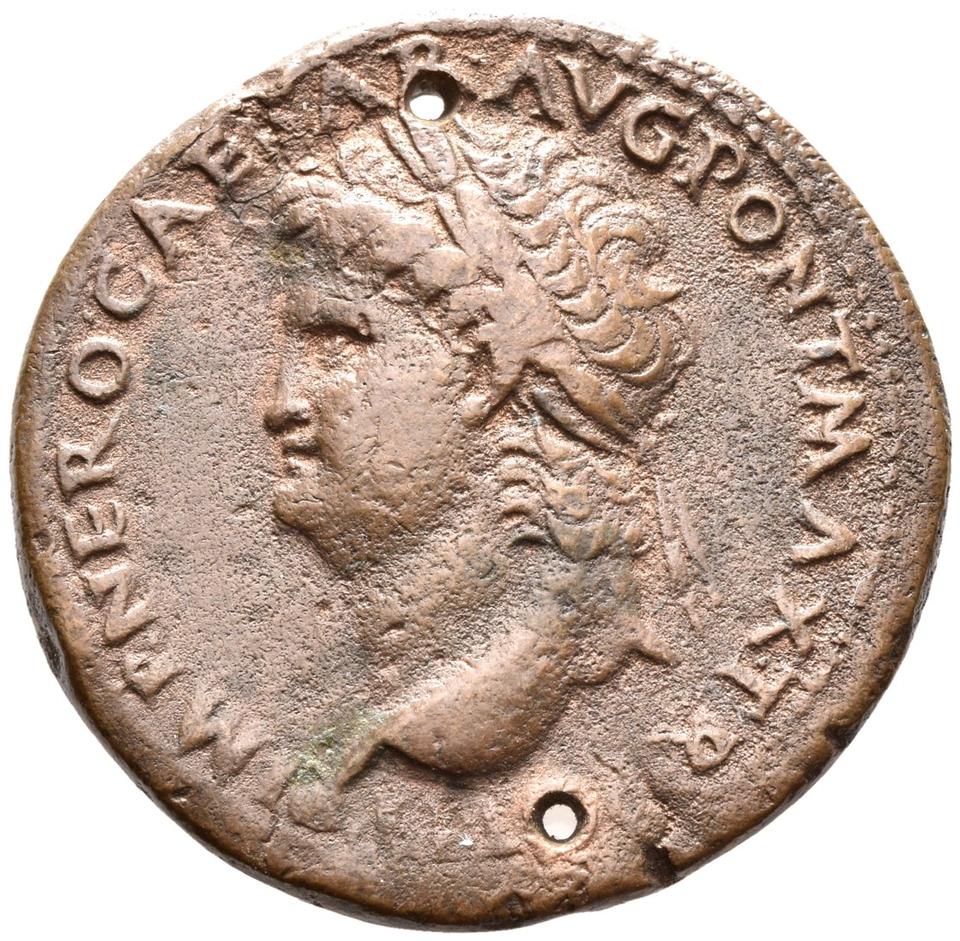 Nero, copper-alloy sestertius, collection photograph Rostock-ID62, obverse