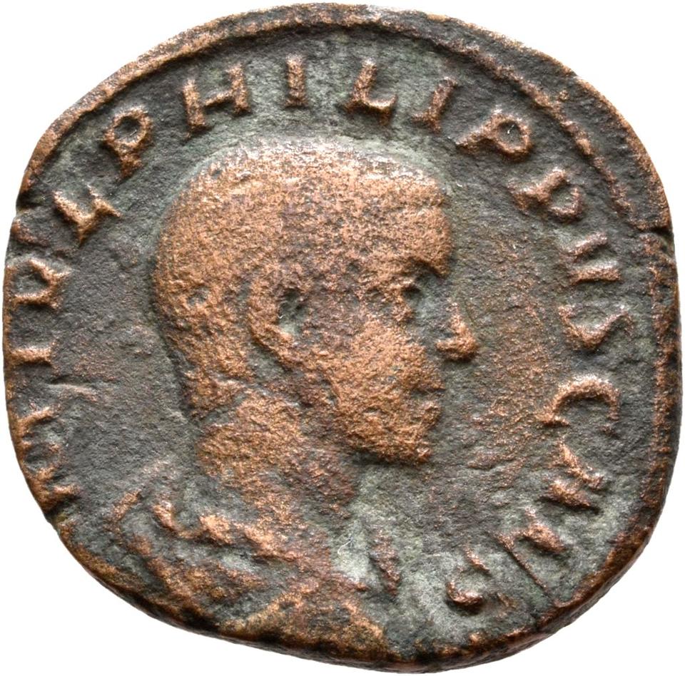 Philip the Arab, copper-alloy sestertius, collection photograph Rostock-ID1172, obverse