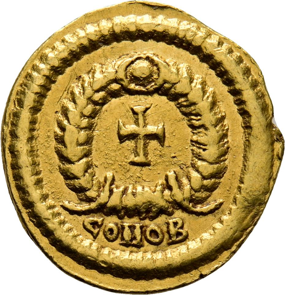 Valentinian III, gold tremissis, collection photograph Koeln-ID1176, reverse