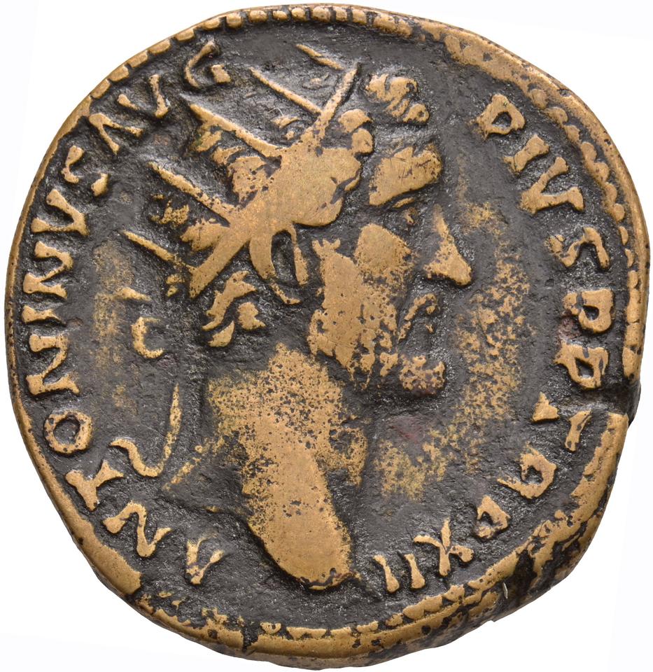 Antoninus Pius, copper-alloy dupondius, collection photograph Koeln-ID761, obverse